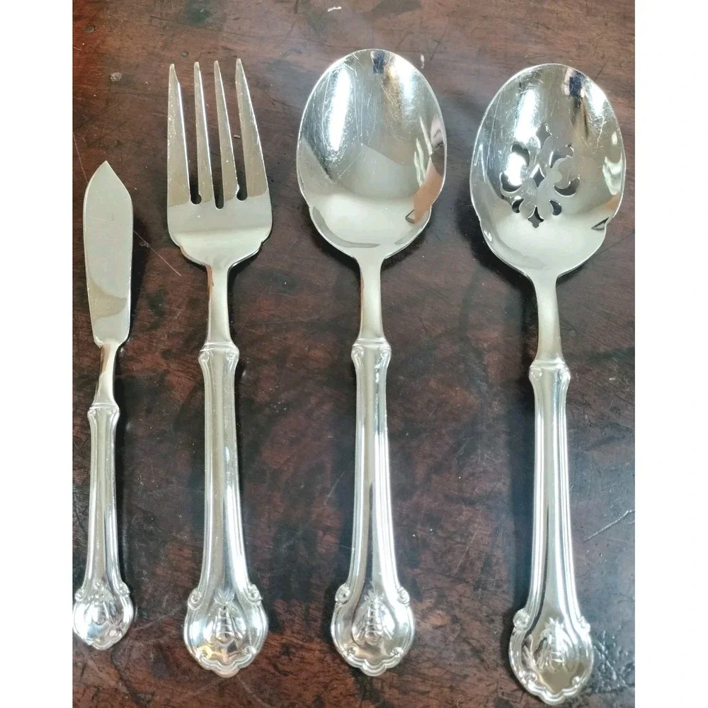 Wallace Napoleon Bee 4-Pc Serving Set Spoon Fork Butter Knife Stainless Steel